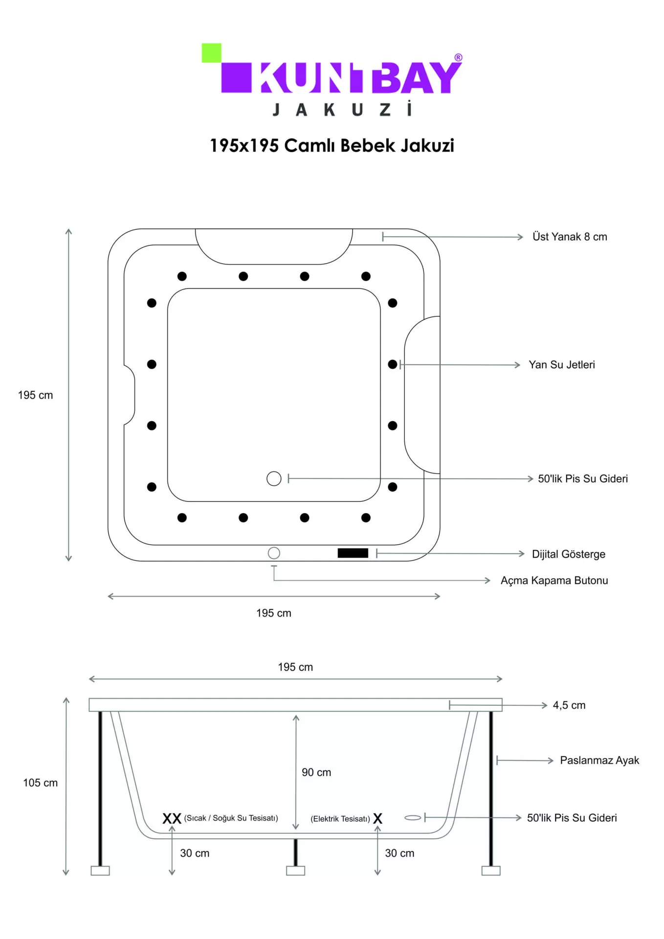 Baby Jacuzzi Spa with Glass 195 x 195 H